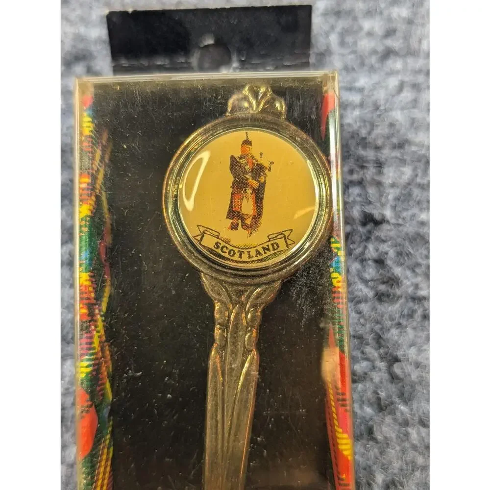 Vintage Scotland Souvenir Silver Plated Collectible Spoon Highland Bagpiper Boxe